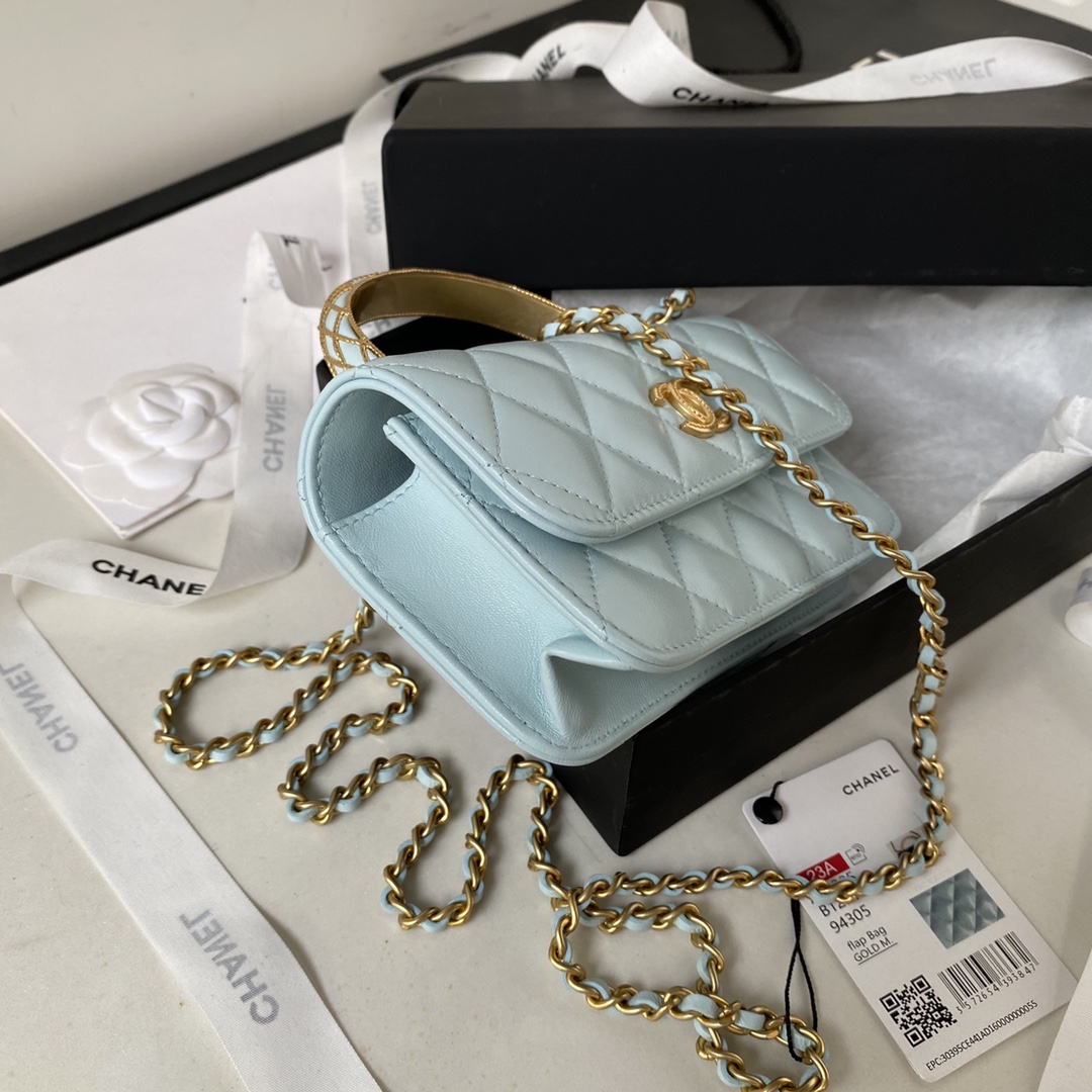 Lambskin Wallet On Chain Shoulder Bag AP3385 Light Blue